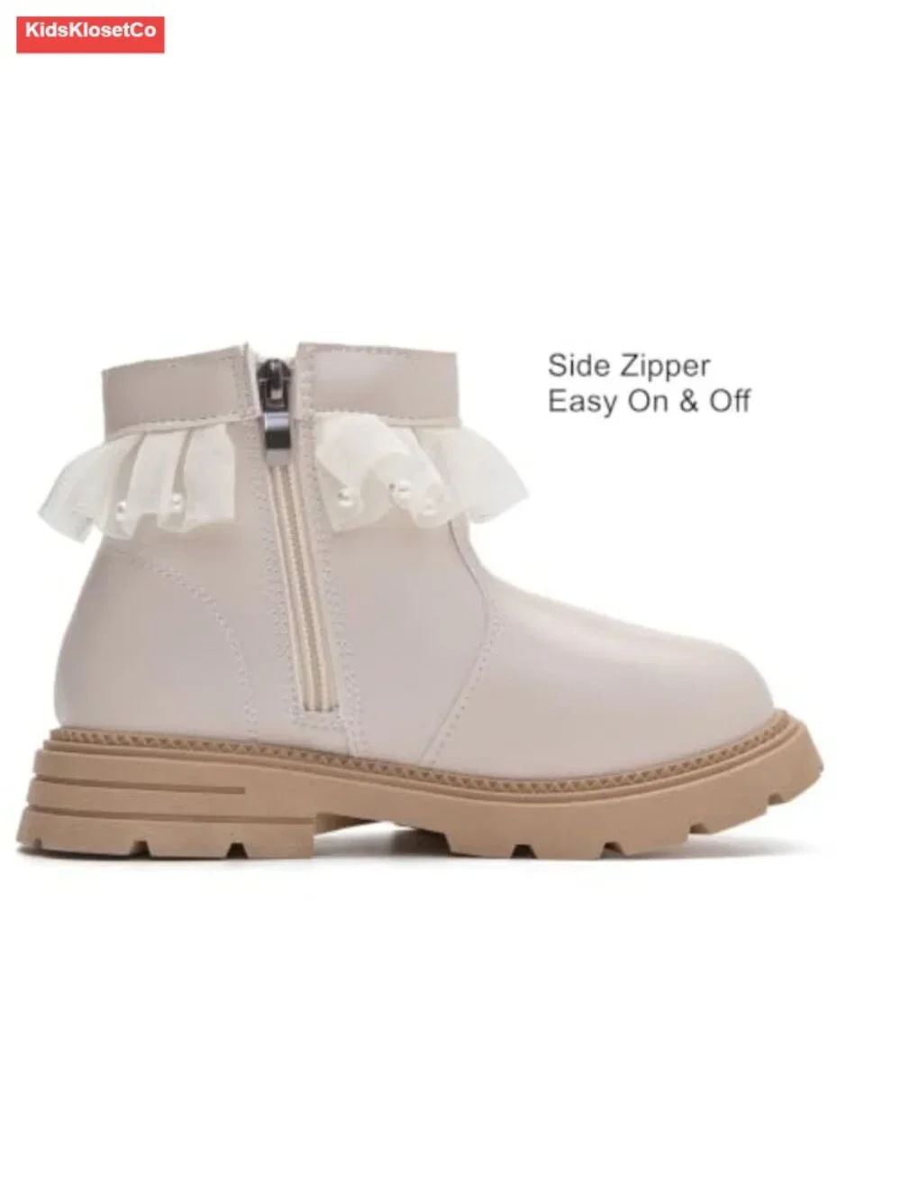 Girls Faux Leather Bow Ankle Boots Side Zipper Low Heel Winter Booties Kids